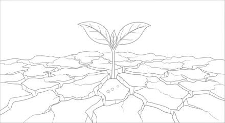Obraz premium Resilient Sprout Emerges from Cracked Earth, Symbolizing Hope and Renewal, Ideal for Environmental Awareness, Sustainability Campaigns, and Educational Resources