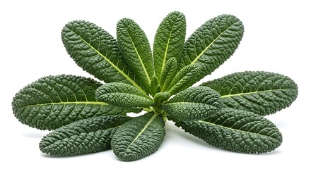 Textured Dark Green Kale Leaves Isolated on White Background