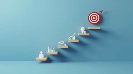 The 3D illustration shows a target with an arrow hitting the bullseye, a symbol of business success and achievement in web marketing and technology goals