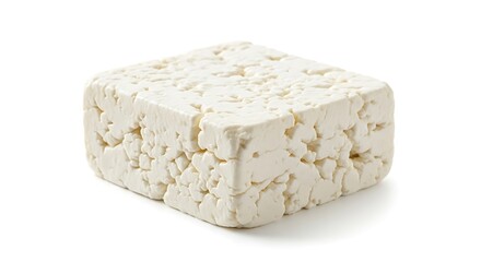 Fresh Block of Feta Cheese Isolated on White Background