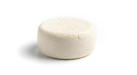 Fresh White Cheese Wheel Isolated on White Background