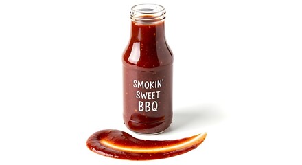 Smokin' Sweet BBQ Sauce Bottle with Swirl on White Background