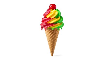 Colorful Swirled Ice Cream Cone with Cherry Topping