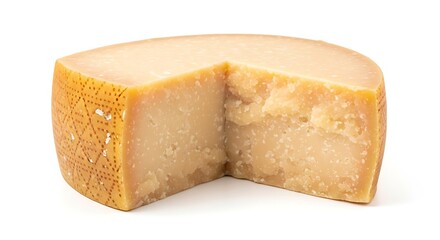 Wedge of Hard Aged Parmesan Cheese on White Background
