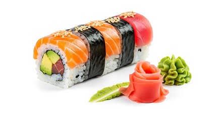 Delicious Sushi Roll with Salmon, Tuna, and Avocado