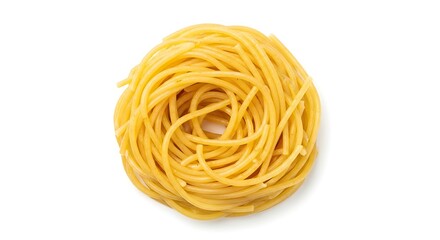 Golden Spaghetti Nest on White Background