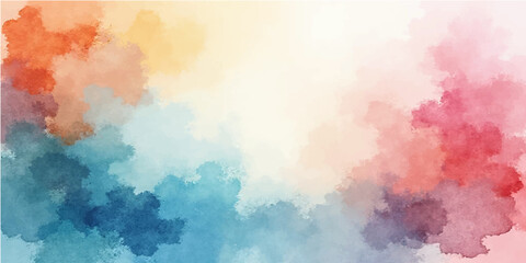 A vibrant abstract watercolor background with a vintage paper texture, featuring dreamy sky and cloud colors in blue, orange, and pink