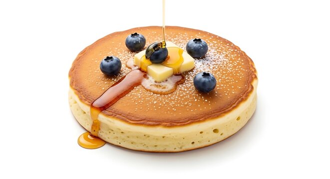 Fluffy Pancake with Blueberries and Syrup - Powered by Adobe