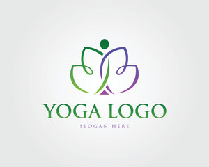Green and purple abstract figure with yoga logo text vector template