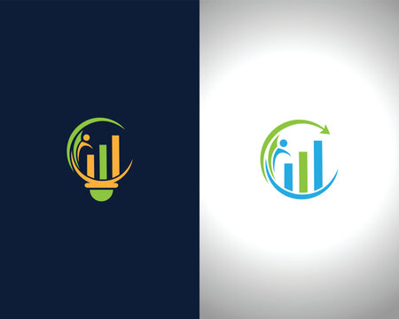 Green blue orange human figure bar chart light bulb arrow logo vector template abstract business