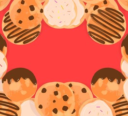 cookie biscuit seamless pattern  background cute breakfast cartoon style illustration