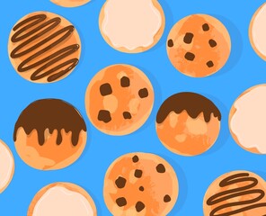 cookie biscuit seamless pattern  background cute breakfast cartoon style illustration