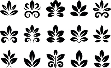 Fototapeta premium Collection of stylized floral leaf icons black and white vector design