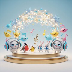 Cute Christmas Music Festival with Cartoon Animals and Festive Winter Stage