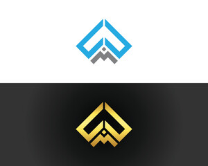 Geometric abstract logo design in blue gray and gold on vector template white and black backgrounds