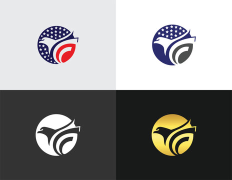 Eagle emblem with stars and stripes in circular logo variations vector template bird symbol