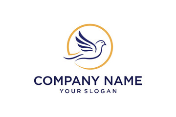 Abstract Flying Dove Bird Logo Design in Golden Circle - Modern Minimalist Brand Identity Template