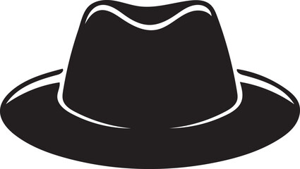 Black silhouette of a fedora hat with a curved brim on a white background headwear fashion