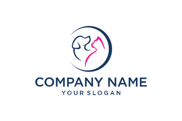 Minimalist Dog and Cat Pet Care Logo in Circle - Veterinary Clinic Branding Icon