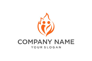 Stylized Abstract Human Figures in Orange Flame Shape Logo Design