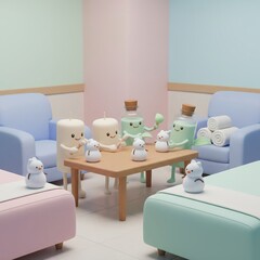 Cute Christmas spa scene with snowman candle and essential oil relaxing in cozy winter wellness setting