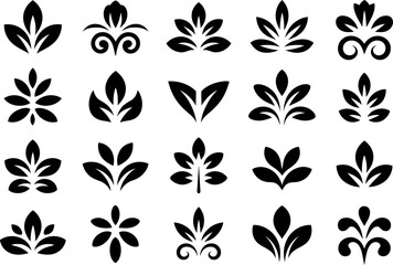 Elegant Floral Design Elements Black Vector Collection on White Background