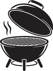 Black Silhouette of an Open Kettle Grill with Smoke barbecue cooking