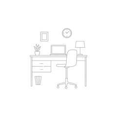 Minimalist Home Office Desk Line Art Illustration