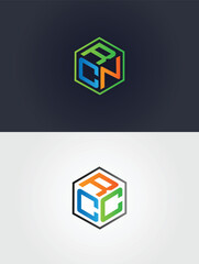 Fototapeta premium Hexagonal logo with letters RCN in blue orange green and vector template black symbol abstract