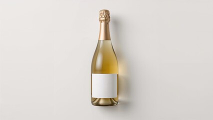 Fototapeta premium A bottle of champagne with a blank label on a plain background.