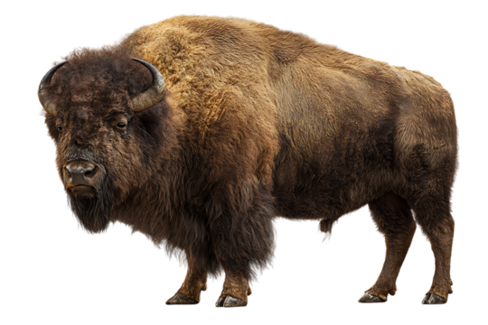 Majestic american bison standing strong, isolated on transparent background, a symbol of the west