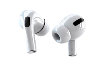 Closeup of white wireless earbuds isolated on transparent background for listening music