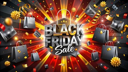 Glamorous Black Friday sale poster with shining effects, confetti, and elegant dark theme