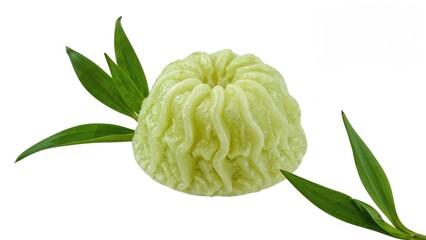 Green soap with leaves, 1492 nature product. Natural soap, herbal and organic skincare. The concept of herbal and organic skincare products.