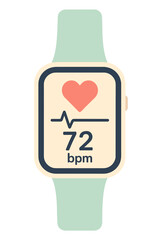 Mint Green Smartwatch Displaying Heart Rate With Cardiogram And Heart Symbol Isolated On Black Background