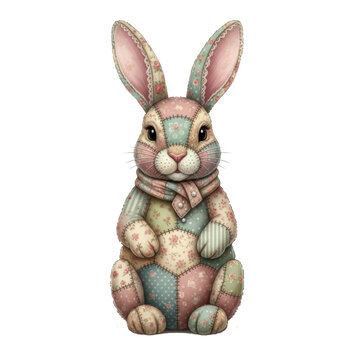 vintage patchwork bunny, ready for sublimation or sticker design designs isolated. Ideal for packaging, gifts, or storage.