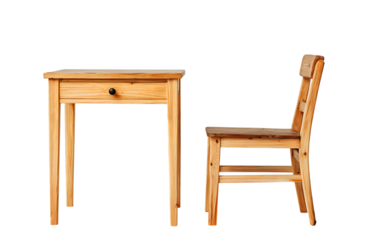 A wooden desk and chair isolated on transparent background, furniture set - Powered by Adobe