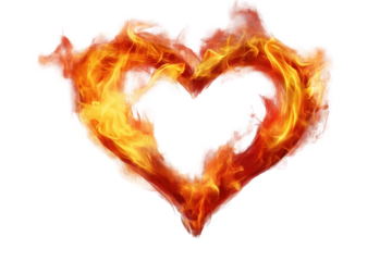 Flaming heart symbol design with fire flames showcasing passion and intensity in a vibrant graphic style