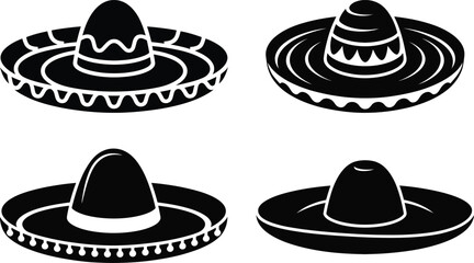 Mexican Sombrero Hat Silhouette Vector Set