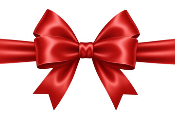 Elegant red satin ribbon with large decorative bow, shiny and realistic texture, isolated on transparent background.