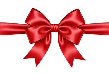 Elegant red satin ribbon with large decorative bow, shiny and realistic texture, isolated on transparent background.