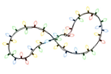  Glowing string of colorful Christmas lights, bokeh effect, realistic illumination, isolated on transparent background. 