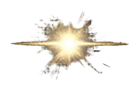 Bright light burst effect isolated on a transparent background, showcasing dynamic energy and radiance in an artistic display
