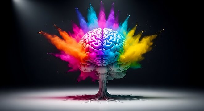 Human Brain with Colorful Powder Exploding Outwards mind psychology