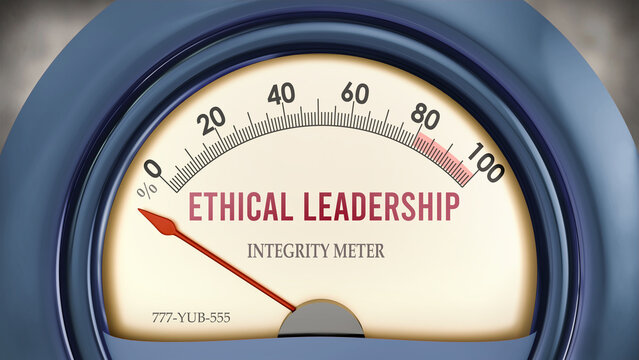 Ethical Leadership and Integrity Meter that hits less than zero, showing an extremely low level of ethical leadership, none of it, insufficient. Minimum value, below the norm. ,3d illustration