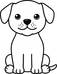 Cute sitting puppy outline, smooth black lines, white background, friendly pet character, minimal vector style, universal commercial use, simple facial expression 2