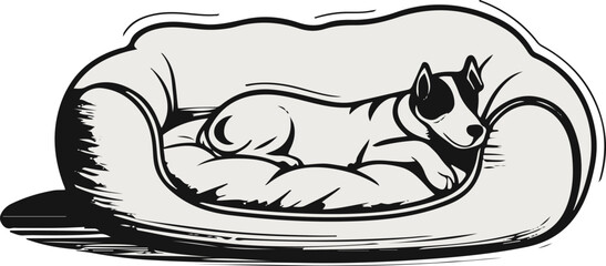 Dog bed and cushion outline illustration, soft rounded shapes, white background, thin and thick stroke mix, cozy pet furniture vector 2