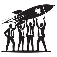 Teamwork lifting rocket for startup business concept use