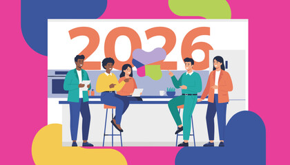 Diverse team planning future strategy for 2026 Business meeting collaboration and goals concept