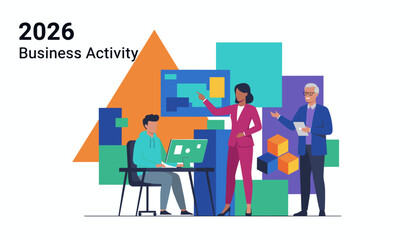 Professional team planning 2026 business strategy using data visualization and technology